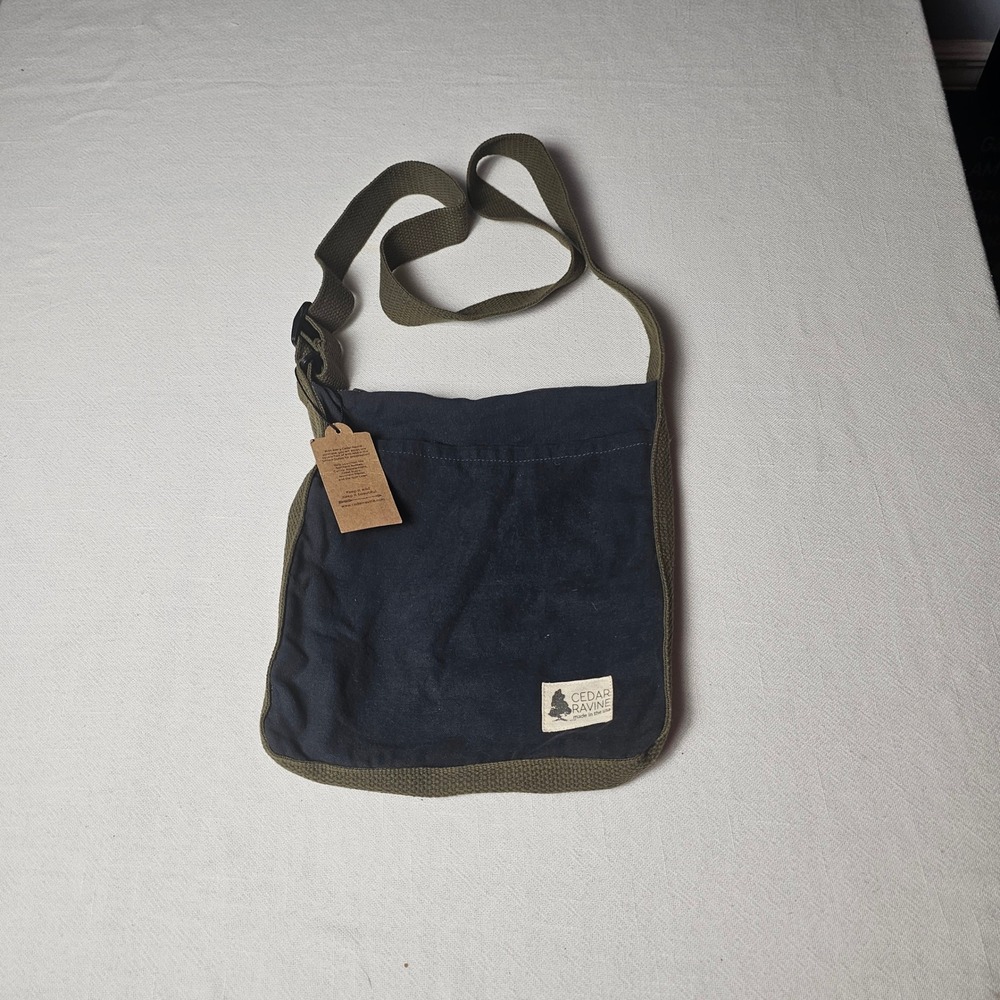 Cedar Ravine Hand Dyed Canvas Crossbody Bag Navy Blue Olive Green Made in US NWT